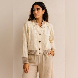 Lara Norman Linen Jacket Cream Beige Size XXL Made in Italy Boho Resort Chic
